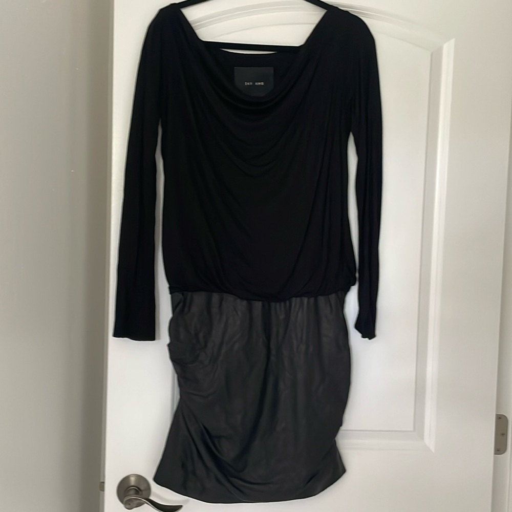 Jay Ahr black, long sleeve dress with lambkin leather size large